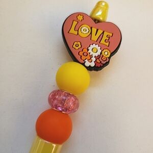 Handmade UV Iridescent Love Beaded Silicone Focal Bead Pen